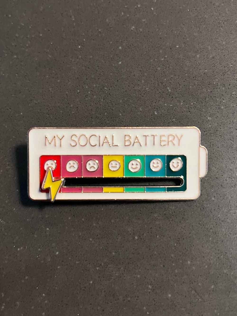 My Social Battery Enamel Pin - White with Multicolor Accents
